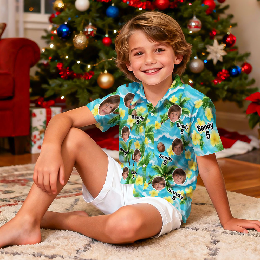 Chemise Hawaïenne Personnalisée Avec Photo D'enfant Pour Anniversaire Ou Fête D'anniversaire. - MyFaceSocksFR