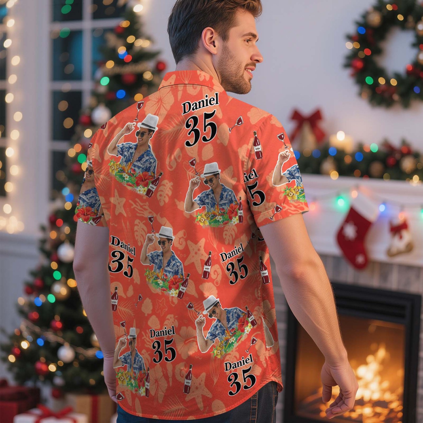 Chemise Hawaïenne Rose Clair Personnalisée Avec Photo Du Visage Et Du Nom - Cadeau D'anniversaire Ou De Noël - MyFaceSocksFR