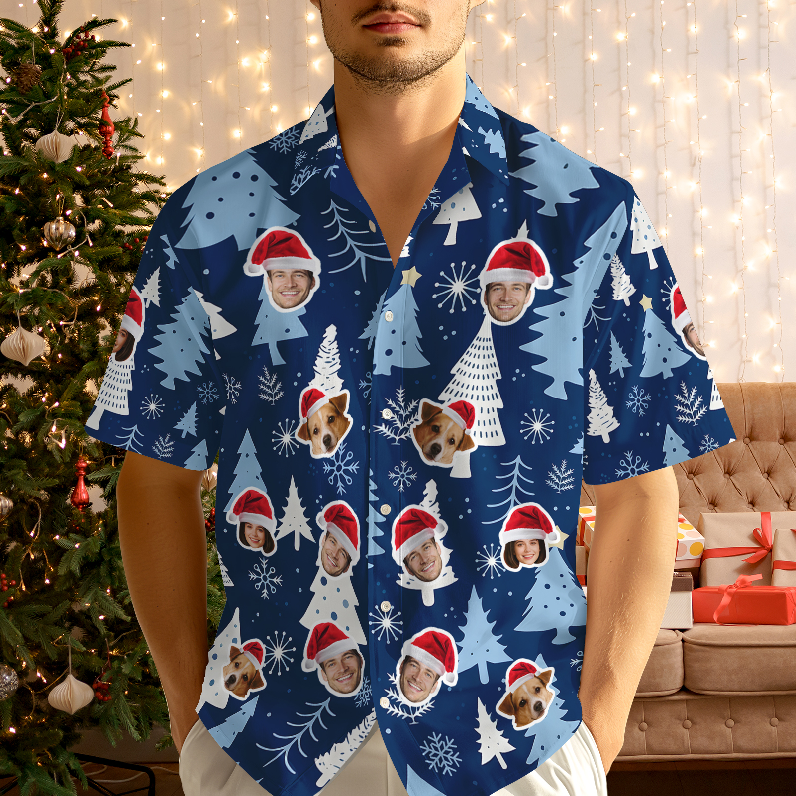 Chemise Hawaïenne De Noël Personnalisée « Joyeux Noël » - Cadeau Pour La Famille Et Les Amis