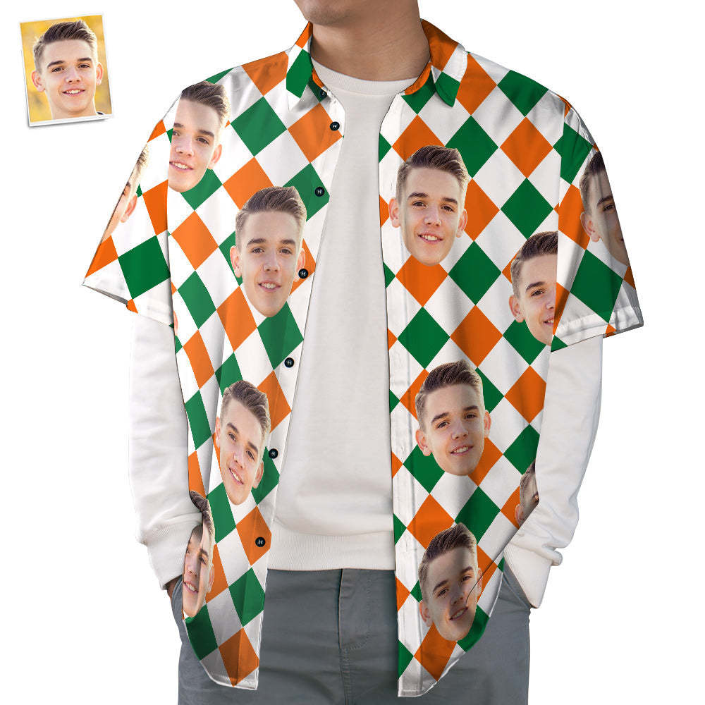 Chemises Hawaïennes À Visage Personnalisé, Chemise À Carreaux St. Patrick, Cadeau Pour Adultes - VisageChaussettes