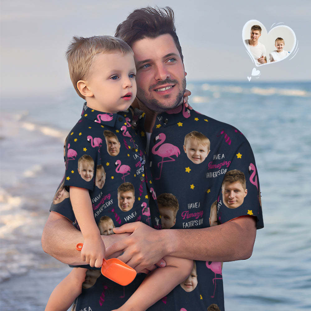 Chemise Hawaïenne À Visage Personnalisé Assortie À La Chemise De Fête Des Pères Cadeau De Fête Des Pères - Ayez Une Fête Des Pères Flamboyante - VisageChaussettes