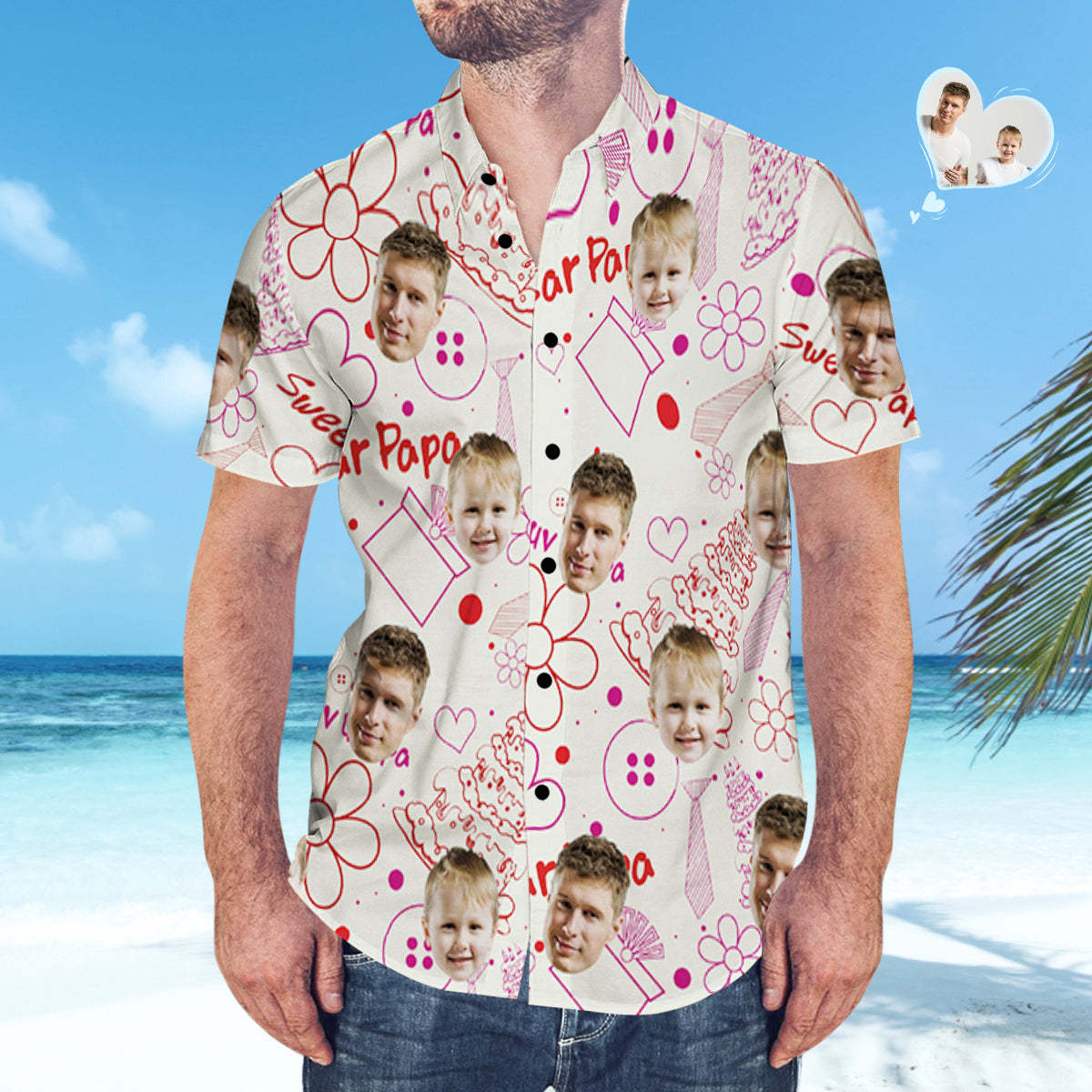 Chemise Hawaïenne Visage Personnalisée Chemise Fête Des Pères Assortie Cadeau Fête Des Pères - Sweet Papa - VisageChaussettes