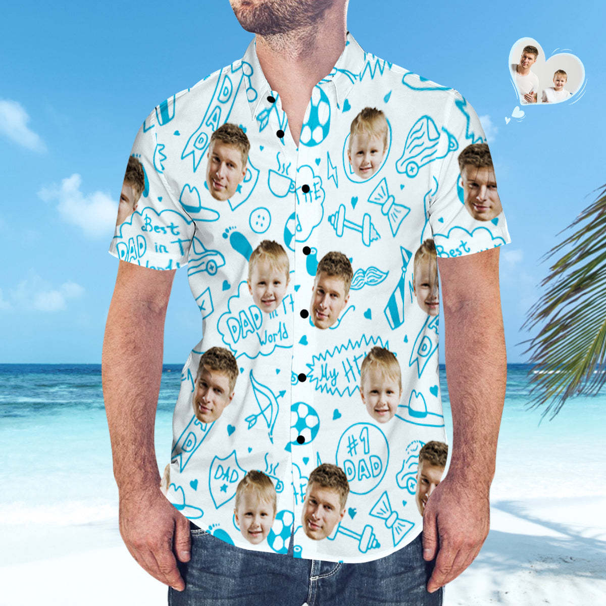 Chemise Hawaïenne À Visage Personnalisé Assortie À La Chemise De Fête Des Pères Cadeau De Fête Des Pères - Meilleur Papa Du Monde - VisageChaussettes