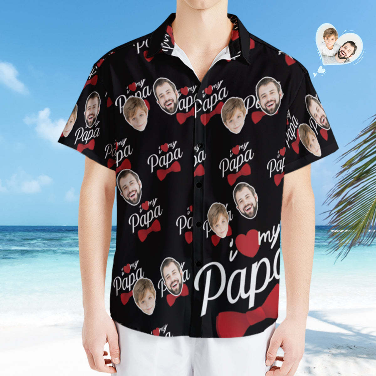 Chemise Hawaïenne Photo Personnalisée Visage Personnalisé Chemise Hawaïenne Cadeau Cadeau Fête Des Pères - I Love My Papa - VisageChaussettes