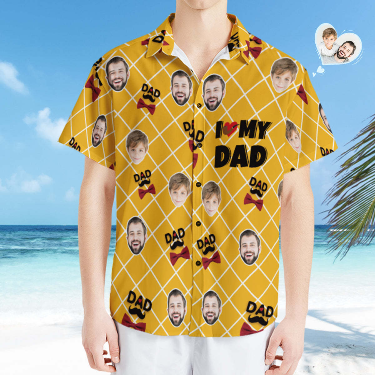 Chemise Hawaïenne Photo Personnalisée Visage Personnalisé Chemise Hawaïenne Cadeau Fête Des Pères - J'aime Mon Papa - VisageChaussettes