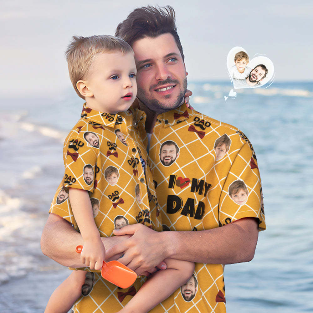 Chemise Hawaïenne Photo Personnalisée Visage Personnalisé Chemise Hawaïenne Cadeau Fête Des Pères - J'aime Mon Papa - VisageChaussettes