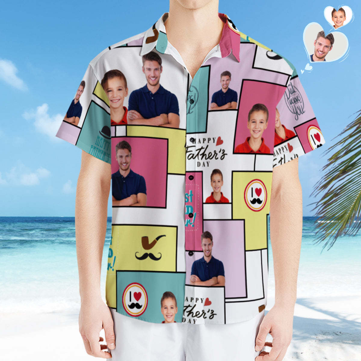 Chemise Hawaïenne Photo Personnalisée Chemise Hawaïenne Père Et Fils Personnalisée Cadeau Fête Des Pères - VisageChaussettes
