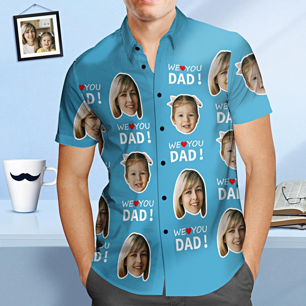 Chemise Hawaïenne À Visage Personnalisé Nous T'aimons Papa Chemise Personnalisée Pour La Fête Des Pères Cadeau Pour Papa - VisageChaussettes