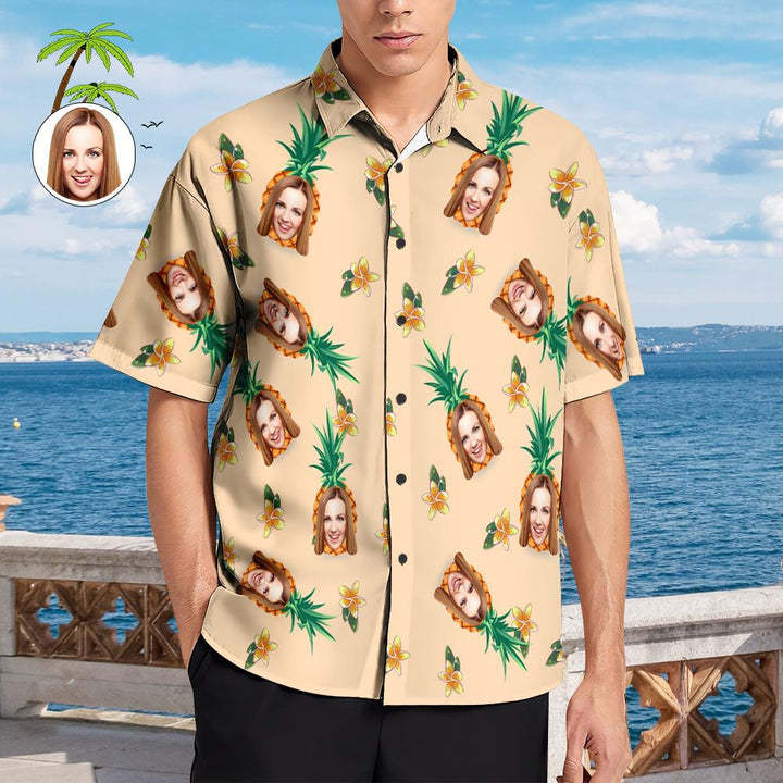 Visage Personnalisé Style Hawaïen Ananas Motif Tropical Floral Longue Robe Et Chemise Couple Tenue - VisageChaussettes