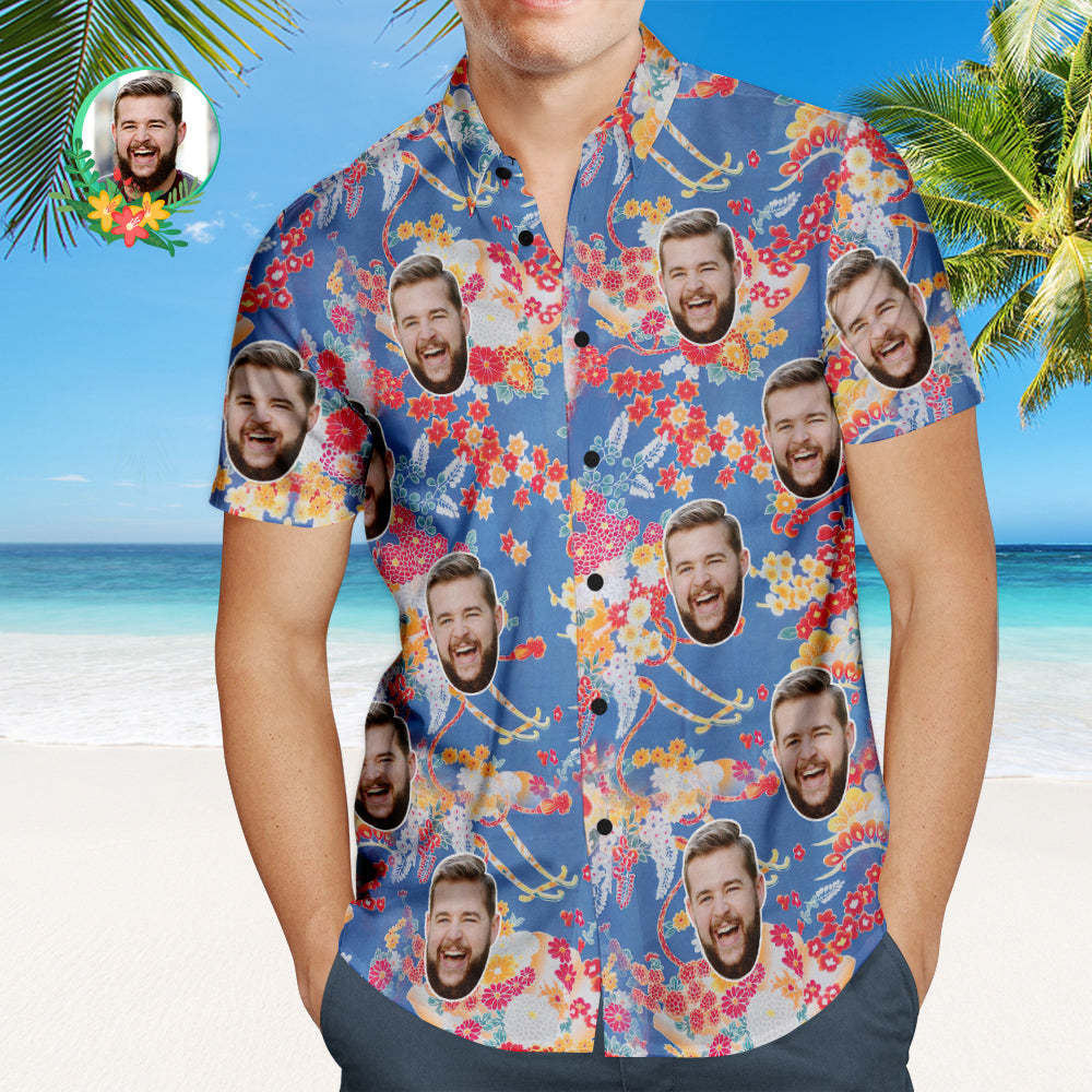 Chemise Hawaïenne Visage Personnalisé Grappes De Fleurs Chemise Personnalisée Avec Votre Photo - VisageChaussettes