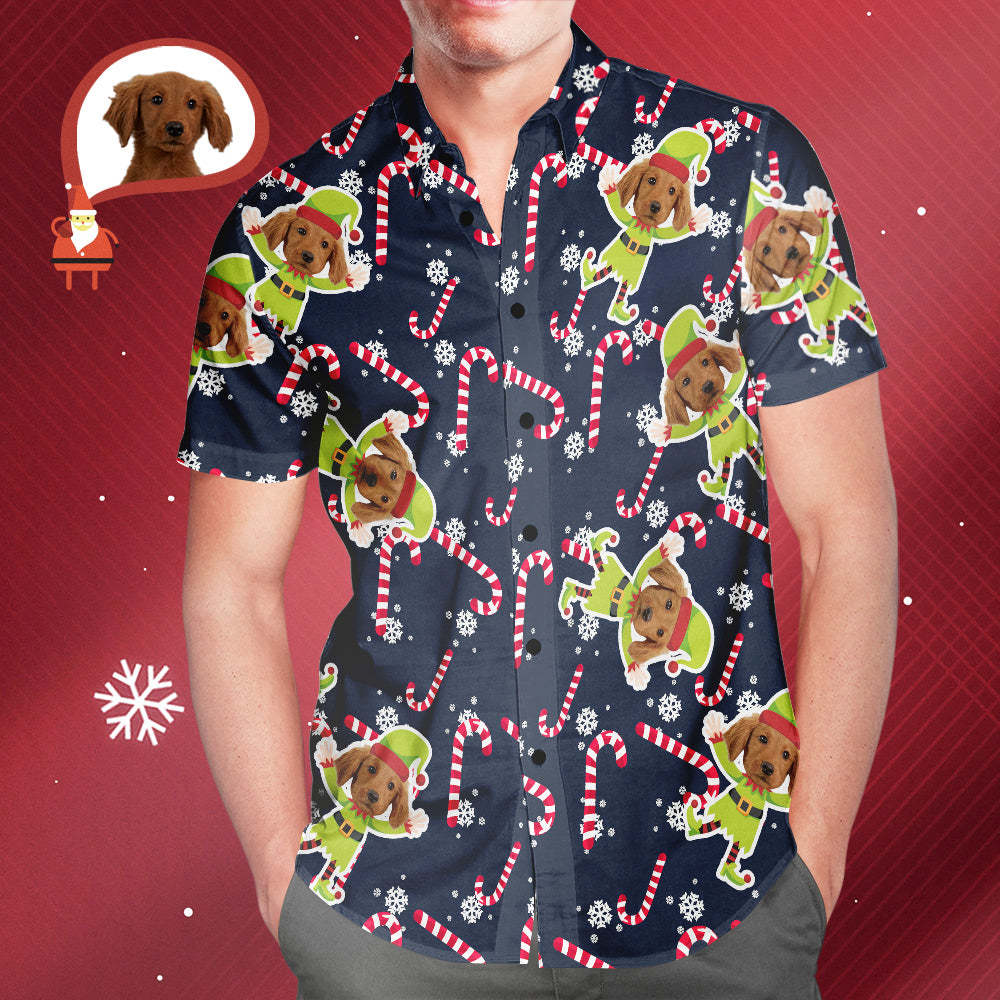 Chemise Hawaïenne Imprimée Sur Tout Le Visage De Chien Personnalisé Elfe De Noël Pour Hommes Cadeau De Noël Pour Lui - VisageChaussettes