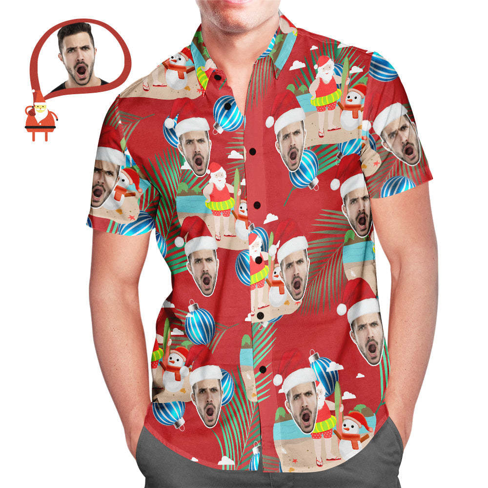Visage Personnalisé Joyeux Noël Père Noël Chemise Hawaïenne Imprimée Pour Homme Cadeau De Noël - VisageChaussettes