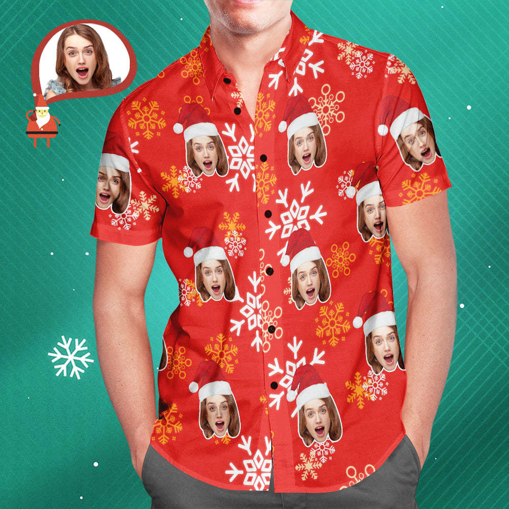 Chemise Hawaïenne Pour Hommes De Flocon De Neige De Noël De Visage Personnalisé Imprimez Votre Propre Chemise Personnalisée Pour Lui - VisageChaussettes