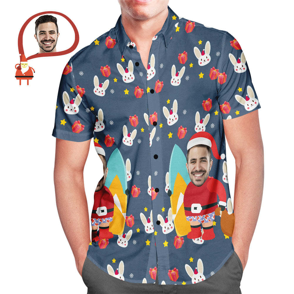 Le Visage Du Père Noël Personnalisé Sur Toute La Chemise Hawaïenne De Noël Cadeau De Noël Pour Lui - VisageChaussettes
