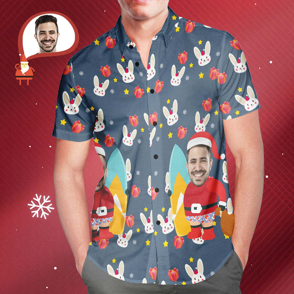 Le Visage Du Père Noël Personnalisé Sur Toute La Chemise Hawaïenne De Noël Cadeau De Noël Pour Lui - VisageChaussettes