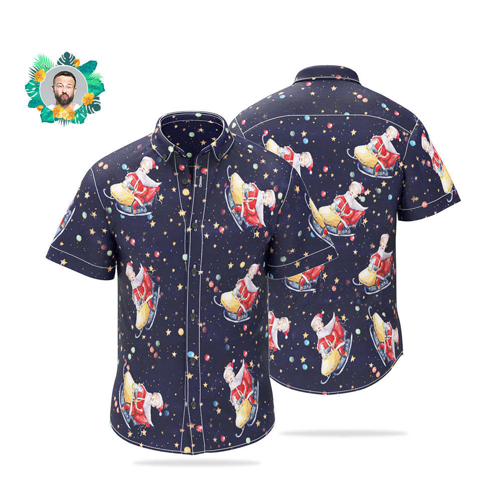Chemise Hawaïenne De Visage Personnalisée Chemises De Noël Drôles De Père Noël Personnalisées Pour Les Hommes - VisageChaussettes