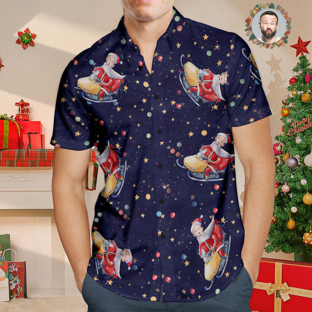 Chemise Hawaïenne De Visage Personnalisée Chemises De Noël Drôles De Père Noël Personnalisées Pour Les Hommes - VisageChaussettes