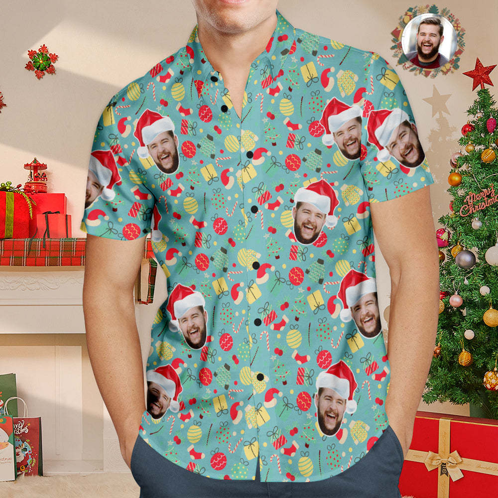 Chemise Hawaïenne De Visage Personnalisé Chemises De Noël Photo Personnalisées Cadeau Drôle Pour Les Hommes - VisageChaussettes