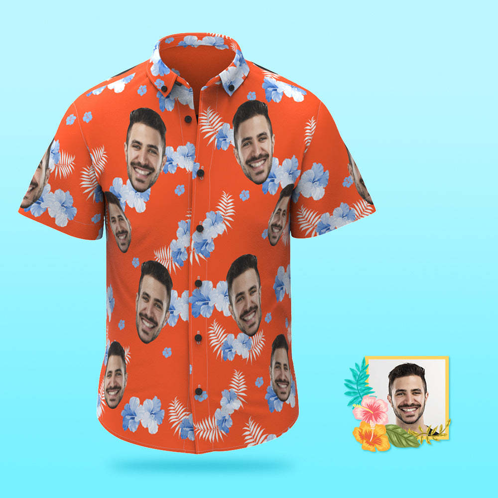 Photo Personnalisée Chemise Hawaïenne Plage Vacances Hommes Populaire Partout Impression Hawaïenne Chemise De Plage Cadeau De Vacances - VisageChaussettes