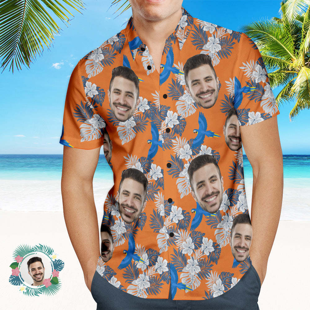 Photo Personnalisée Chemise Hawaïenne Plage Vacances Couple Porte Populaire Partout Impression Hawaïenne Plage Chemise Vacances Cadeau Oiseau - VisageChaussettes