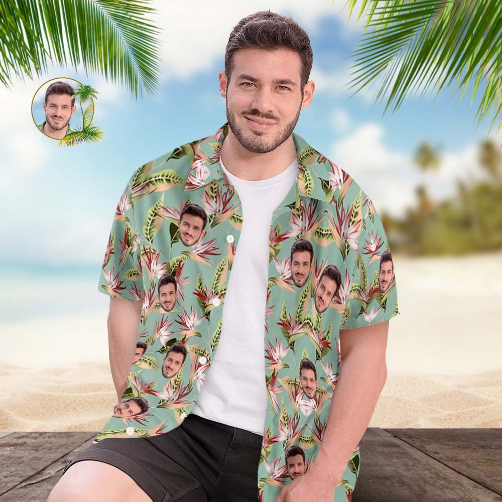 Chemise Hawaïenne Personnalisée Pour Hommes, Cadeau De Chemise Aloha Imprimé Partout, Style Rétro - VisageChaussettes
