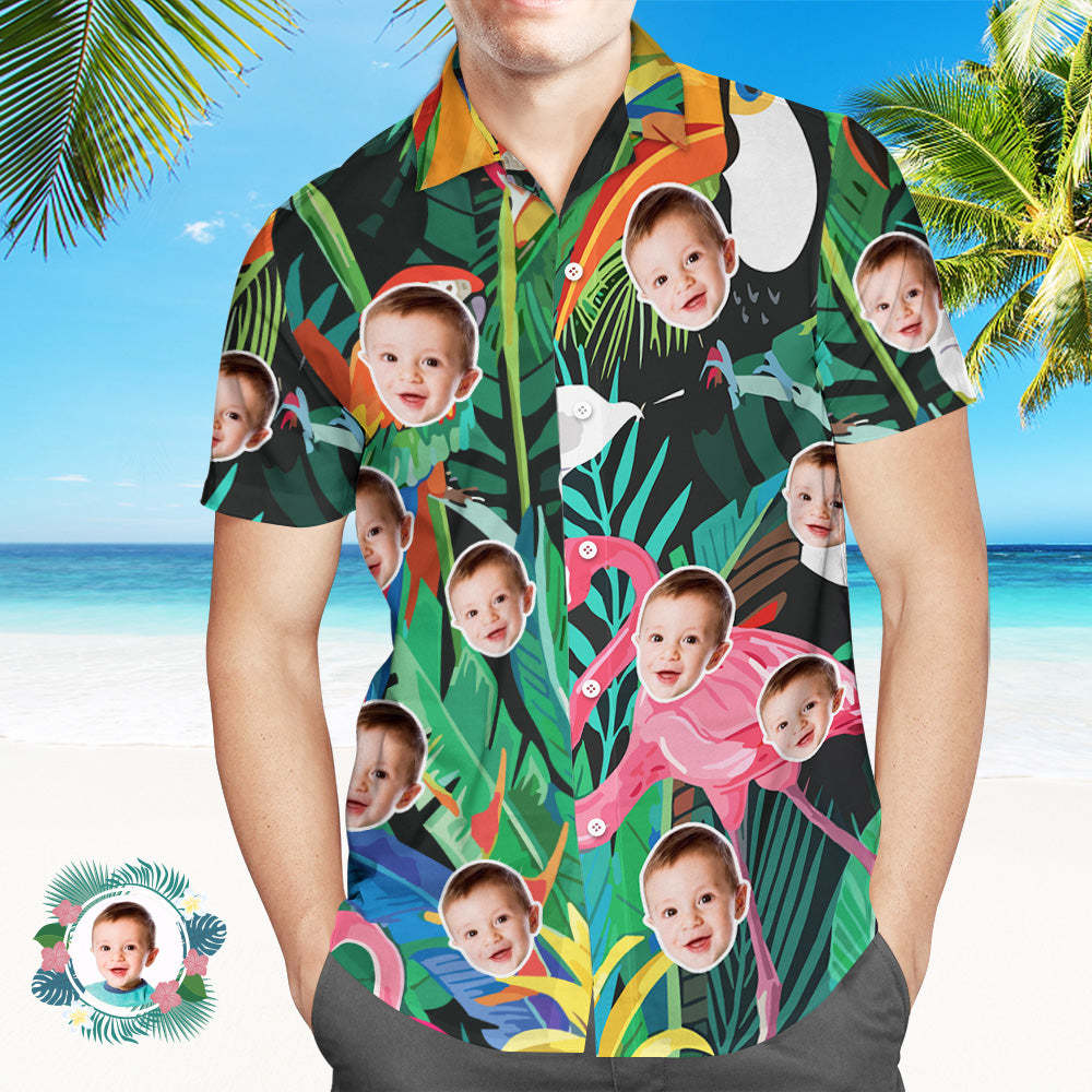 Visage Personnalisé Sur Toute La Chemise Hawaïenne Flamingo Flower Hawaii Shirt - VisageChaussettes