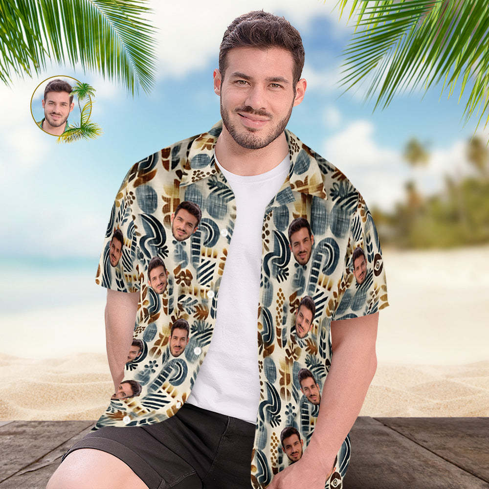Chemise Hawaïenne Personnalisée Pour Hommes, Cadeau De Chemise Aloha Imprimé Partout, Motif Vintage - VisageChaussettes