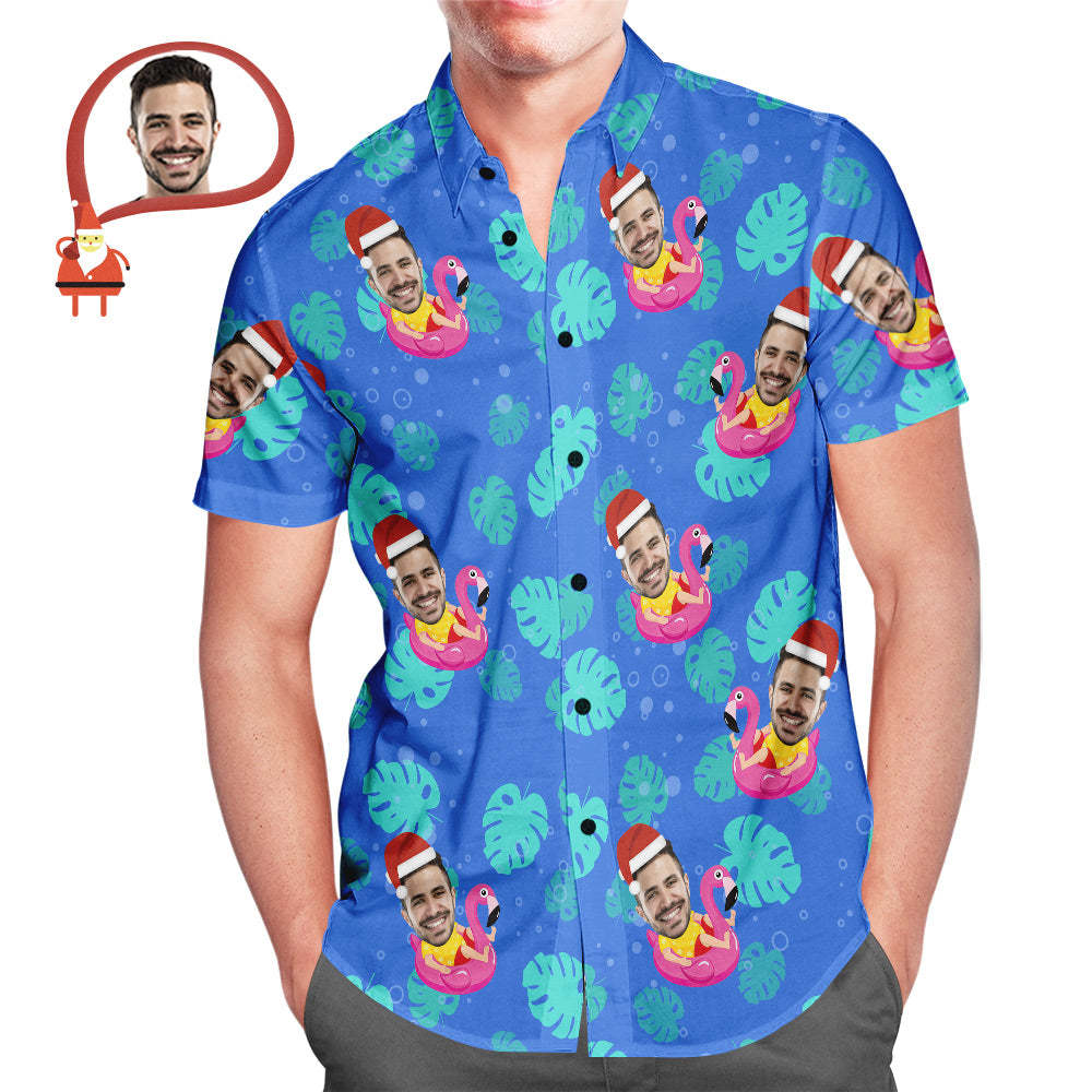Chemise Hawaïenne De Fête De Piscine De Père Noël Personnalisée Pour Homme Cadeau De Noël Personnalisé - VisageChaussettes