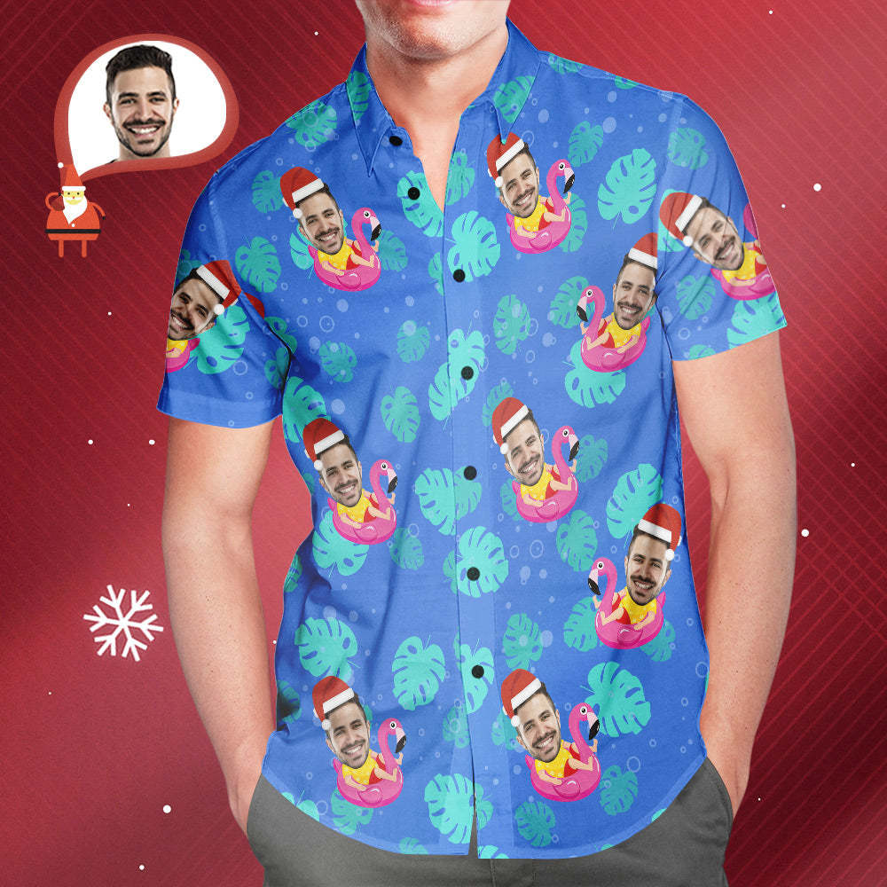 Chemise Hawaïenne De Fête De Piscine De Père Noël Personnalisée Pour Homme Cadeau De Noël Personnalisé - VisageChaussettes