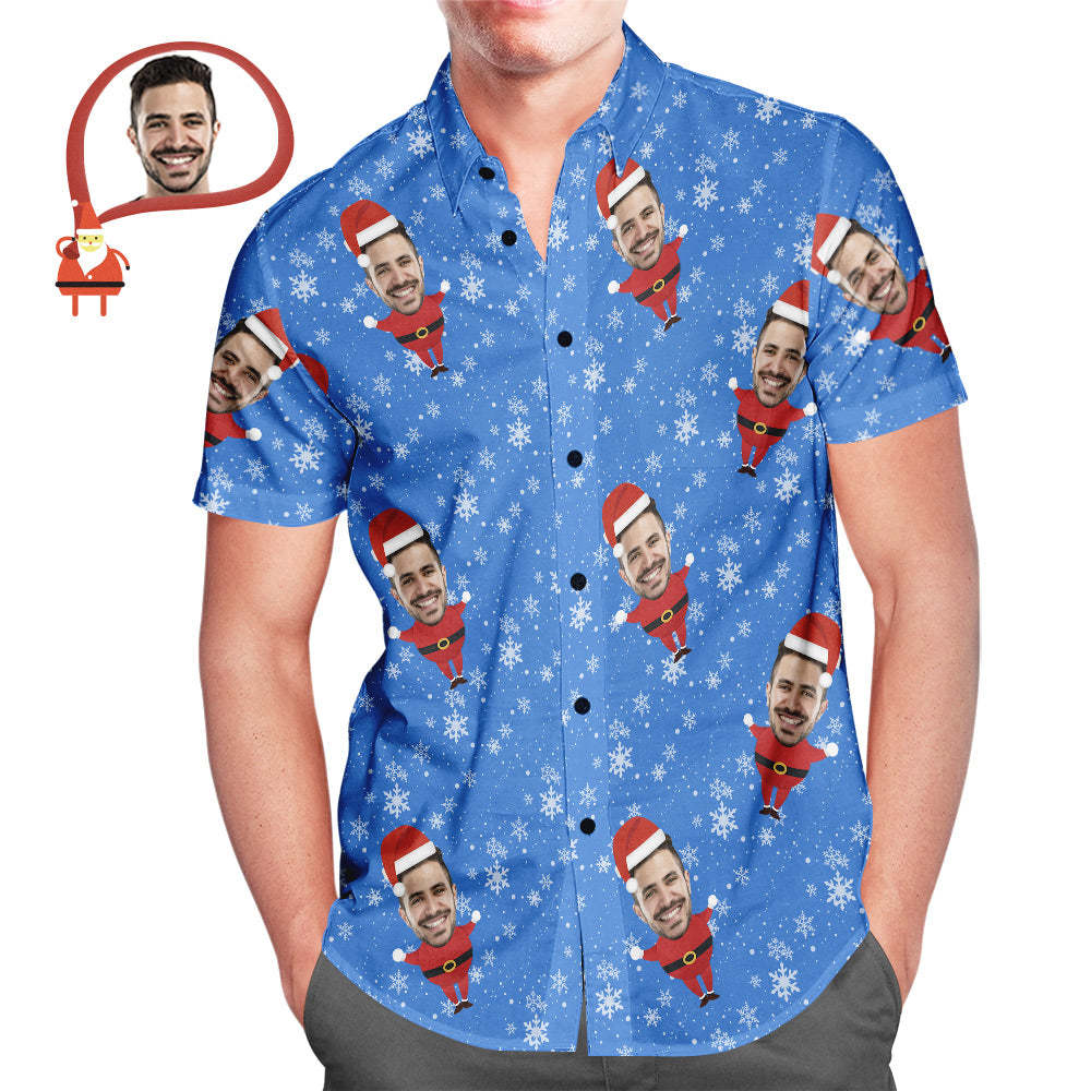 Chemise Hawaïenne Imprimée Sur Tout Le Visage Du Père Noël Pour Hommes - VisageChaussettes