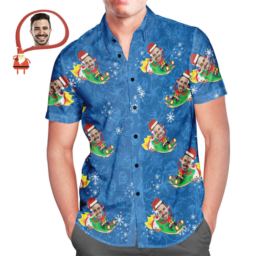 Chemise Hawaïenne De Visage Personnalisé Pour Hommes Chemise Hawaïenne Drôle De Père Noël Cadeau De Noël - VisageChaussettes