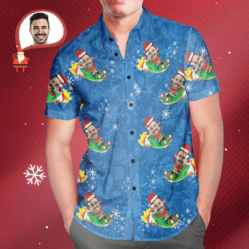 Chemise Hawaïenne De Visage Personnalisé Pour Hommes Chemise Hawaïenne Drôle De Père Noël Cadeau De Noël - VisageChaussettes