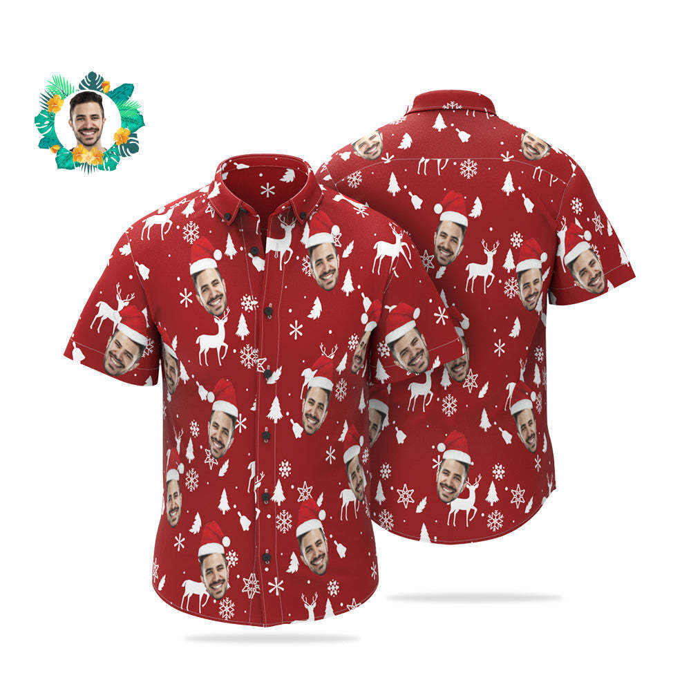 Chemises Hawaïennes Rouges De Noël De Visage Faites Sur Commande Cadeau Personnalisé De Chemises De Photo Pour Les Hommes - VisageChaussettes