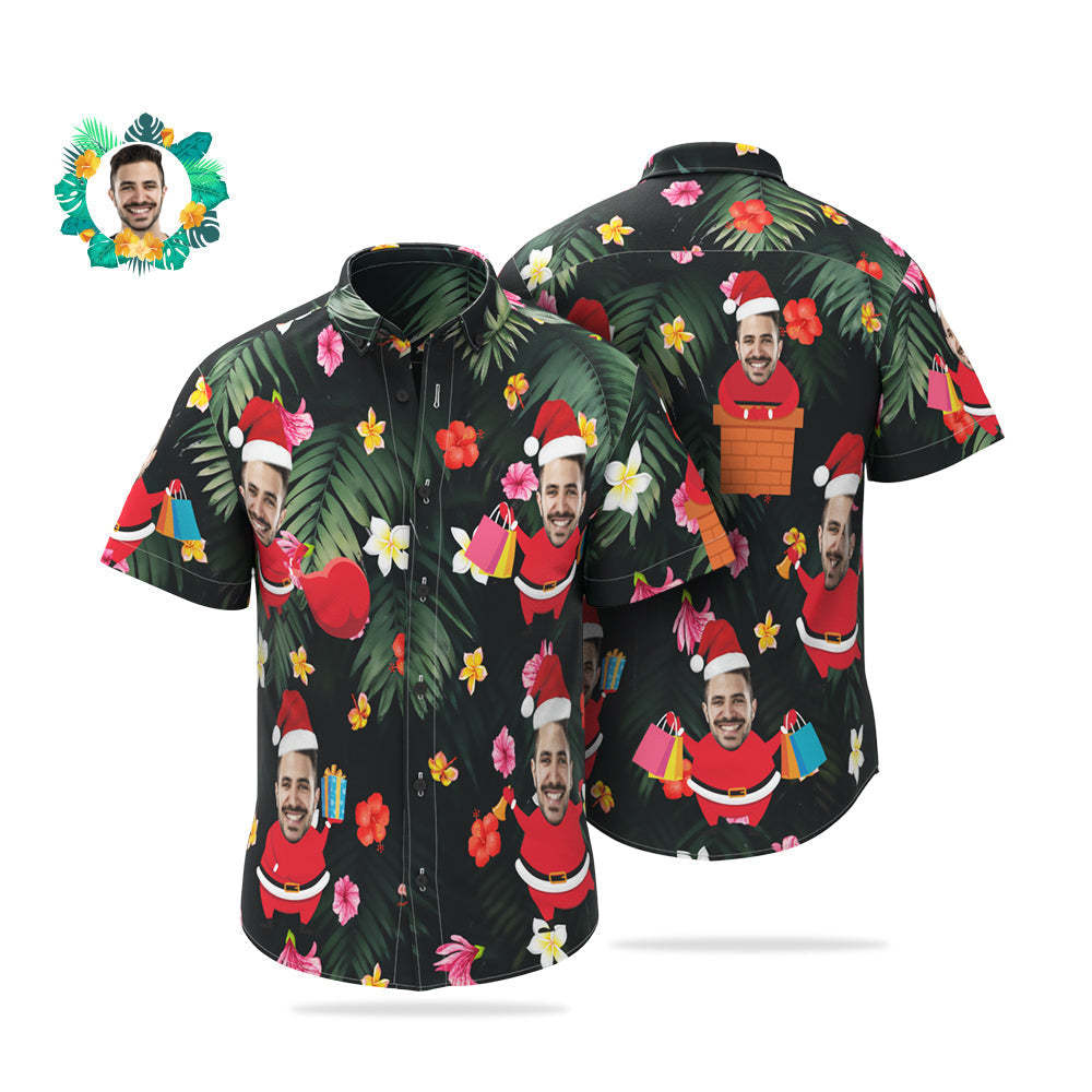 Chemises Hawaïennes De Visage Faites Sur Commande Chemise De Noël De Père Noël De Photo Personnalisée Pour Les Hommes - VisageChaussettes
