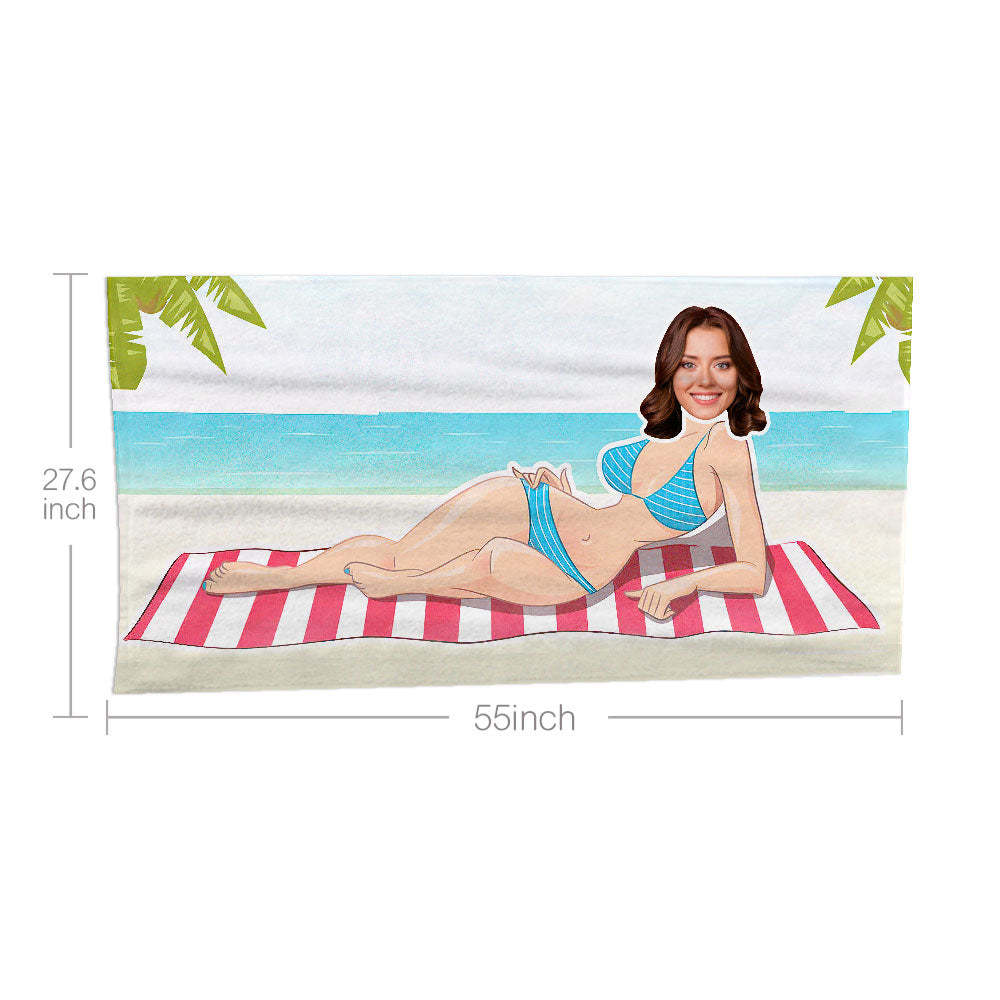 Serviette De Plage Visage Personnalisée Serviette De Plage Sirène Sexy Personnalisée Cadeau Drôle - MyFaceSocksFR