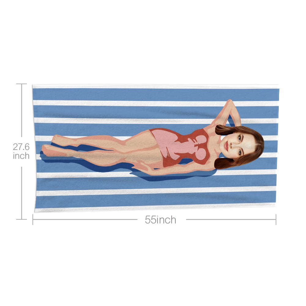 Serviette De Plage Visage Personnalisée Serviette De Plage Sirène Sexy Personnalisée Cadeau Drôle - MyFaceSocksFR