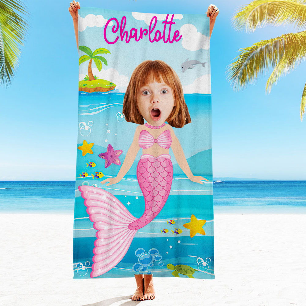 Serviette De Plage Visage Personnalisée Serviette De Plage Sirène Sexy Personnalisée Cadeau Drôle - MyFaceSocksFR