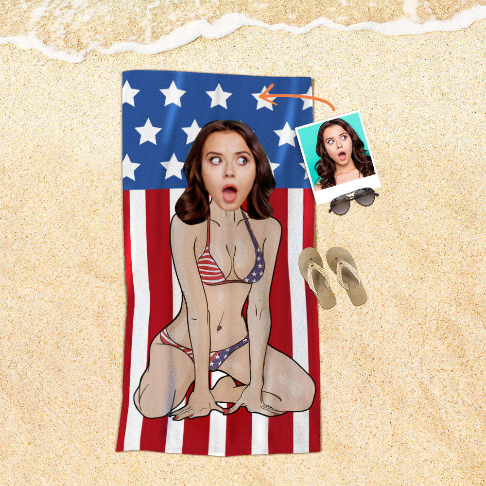 Serviette De Plage Visage Personnalisée Serviette De Plage Sirène Sexy Personnalisée Cadeau Drôle - MyFaceSocksFR