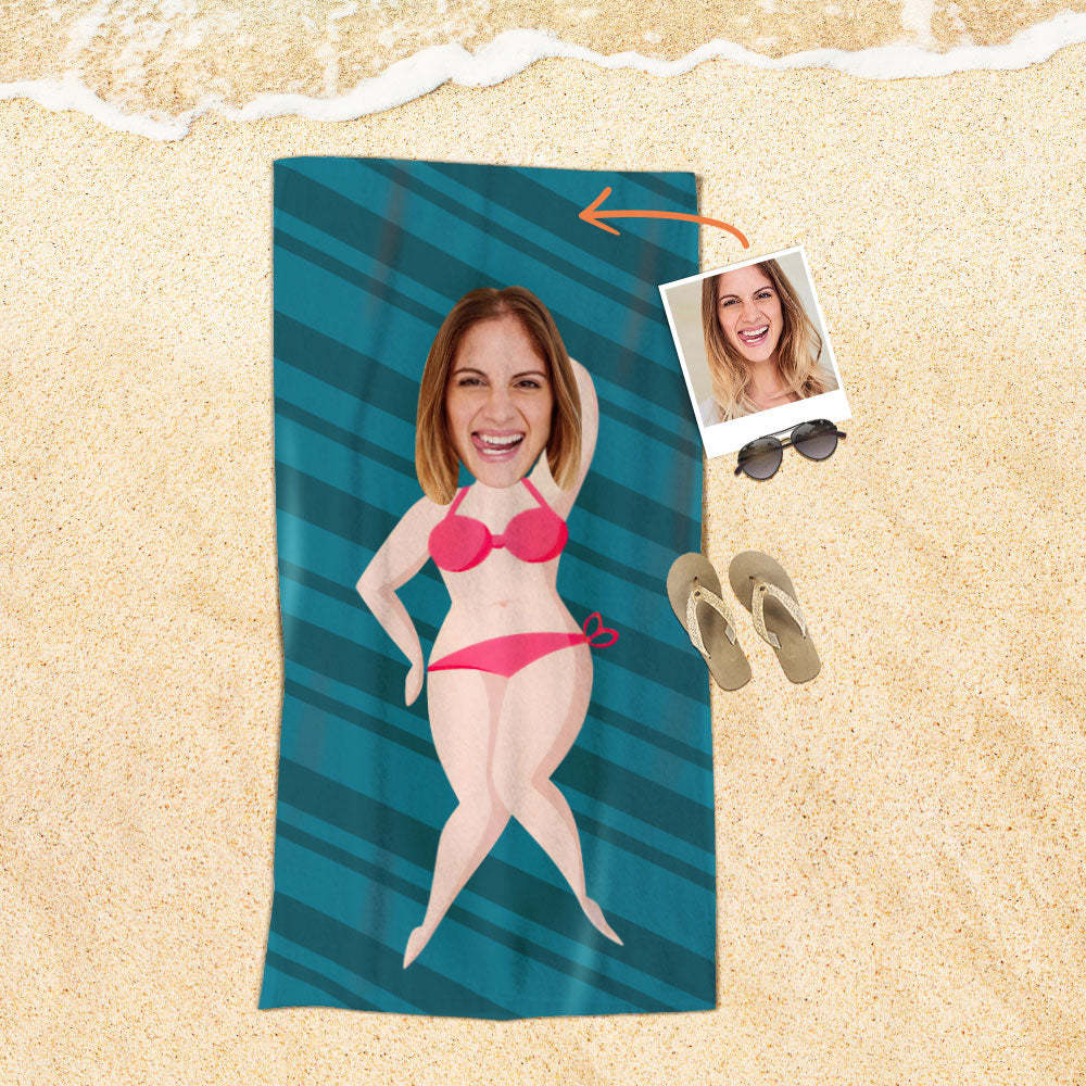 Serviette De Plage Visage Personnalisée Serviette De Plage Sirène Sexy Personnalisée Cadeau Drôle - MyFaceSocksFR