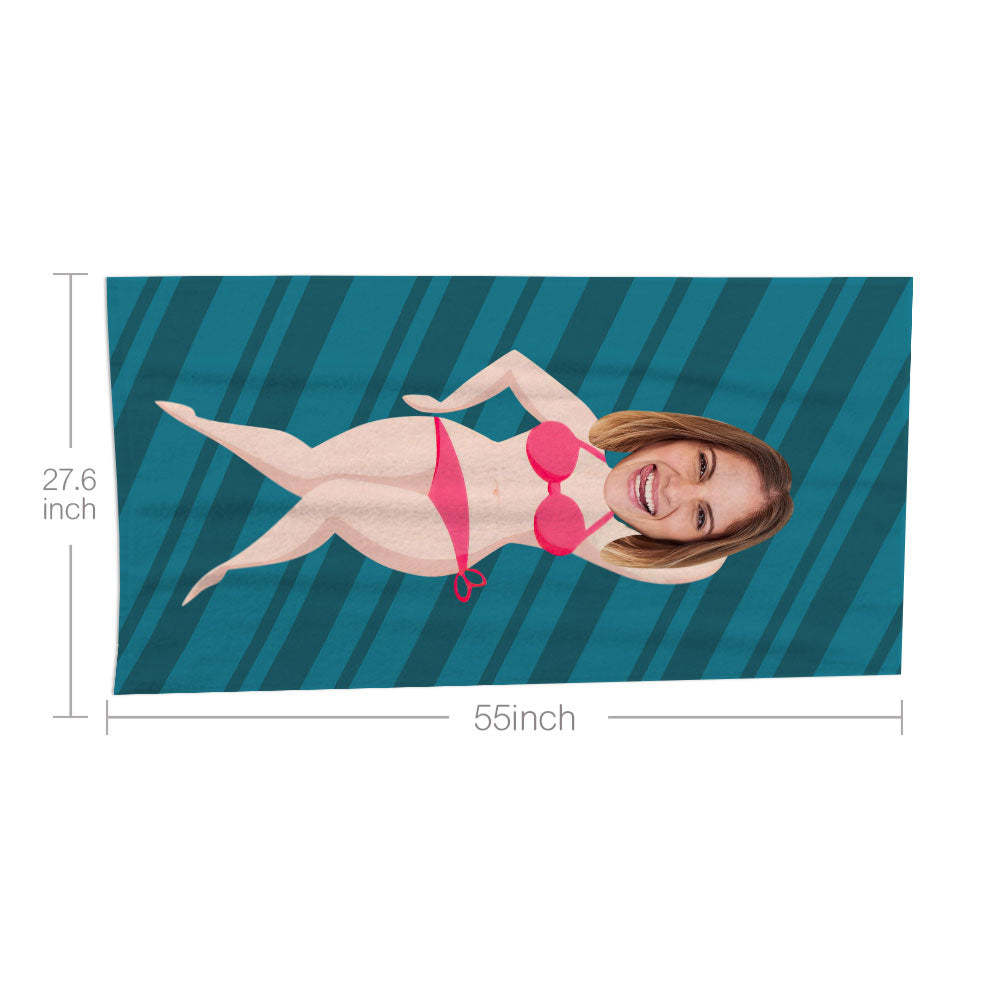 Serviette De Plage Visage Personnalisée Serviette De Plage Sirène Sexy Personnalisée Cadeau Drôle - MyFaceSocksFR