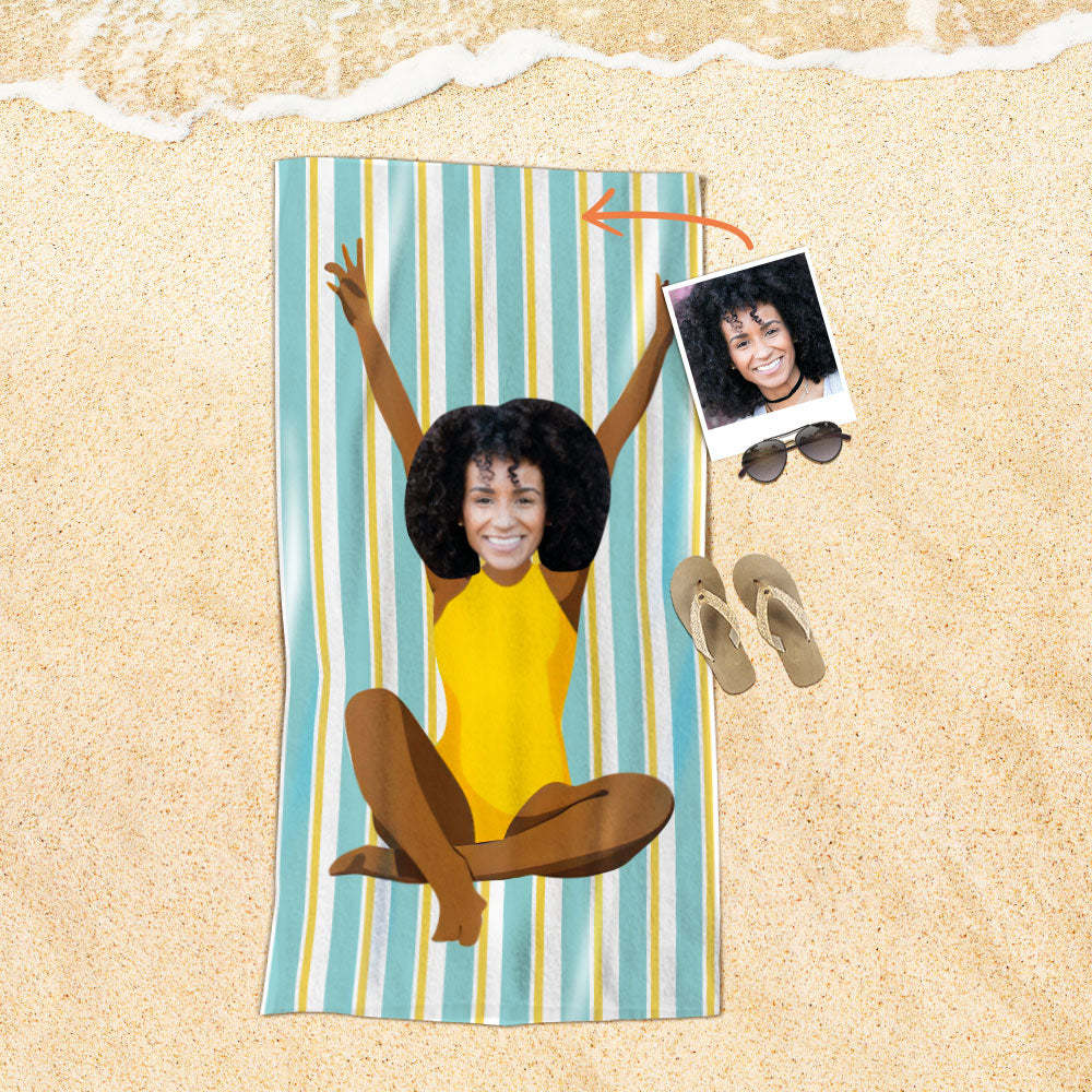 Serviette De Plage Visage Personnalisée Serviette De Plage Sirène Sexy Personnalisée Cadeau Drôle - MyFaceSocksFR