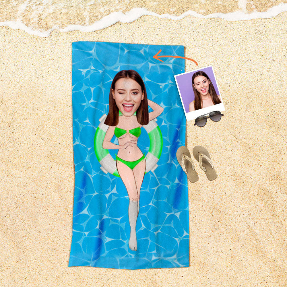 Serviette De Plage Visage Personnalisée Serviette De Plage Sirène Sexy Personnalisée Cadeau Drôle - MyFaceSocksFR