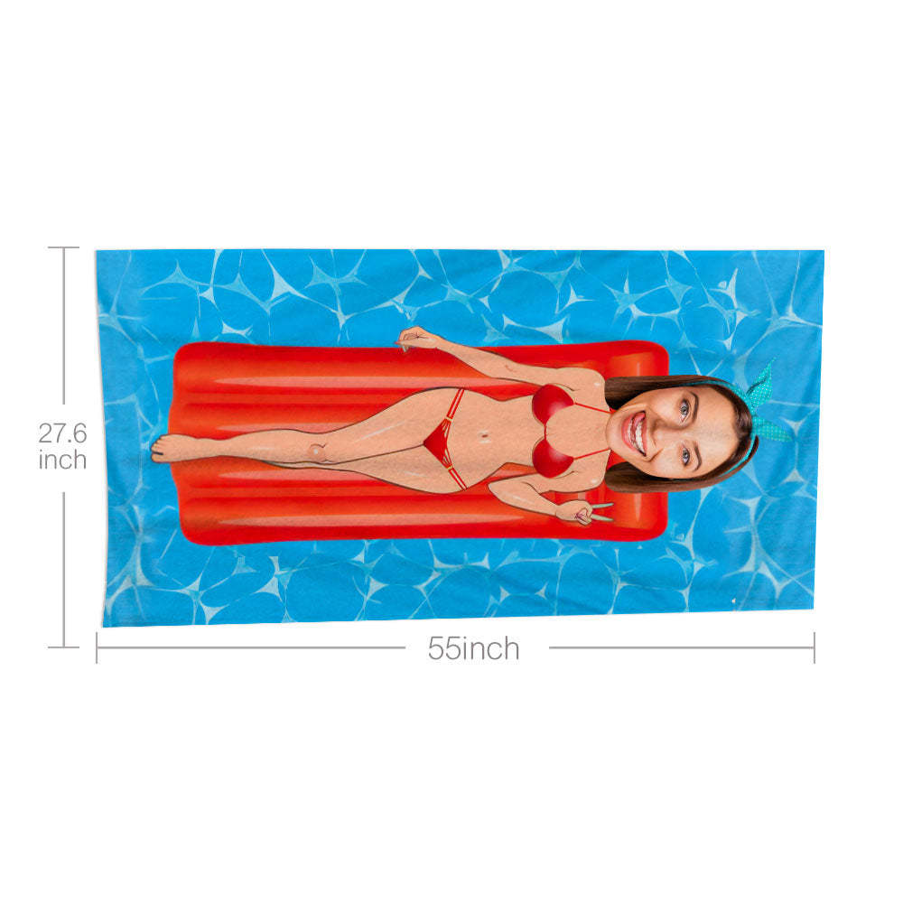 Serviette De Plage Visage Personnalisée Serviette De Plage Sirène Sexy Personnalisée Cadeau Drôle - MyFaceSocksFR