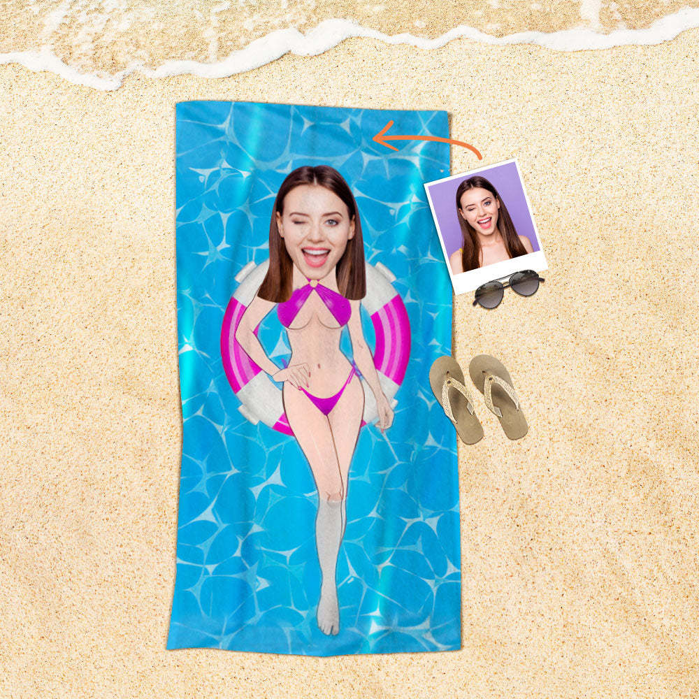 Serviette De Plage Visage Personnalisée, Serviette De Plage Sirène Sexy Personnalisée, Cadeau Amusant - MyFaceSocksFR