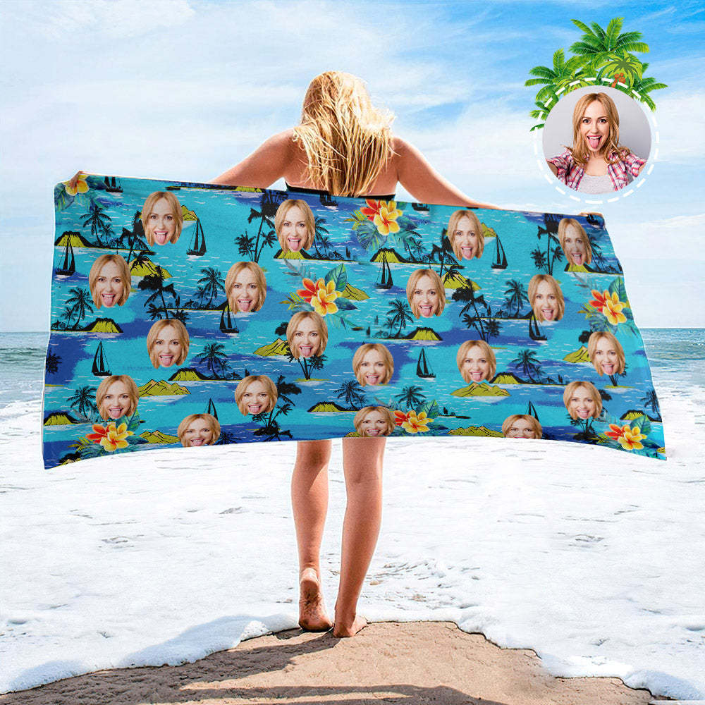 Serviette De Plage Personnalisée Pour Le Visage Serviette De Plage De Style Hawaïen Personnalisée Cadeau Drôle Pour Elle - MyFaceSocksFR