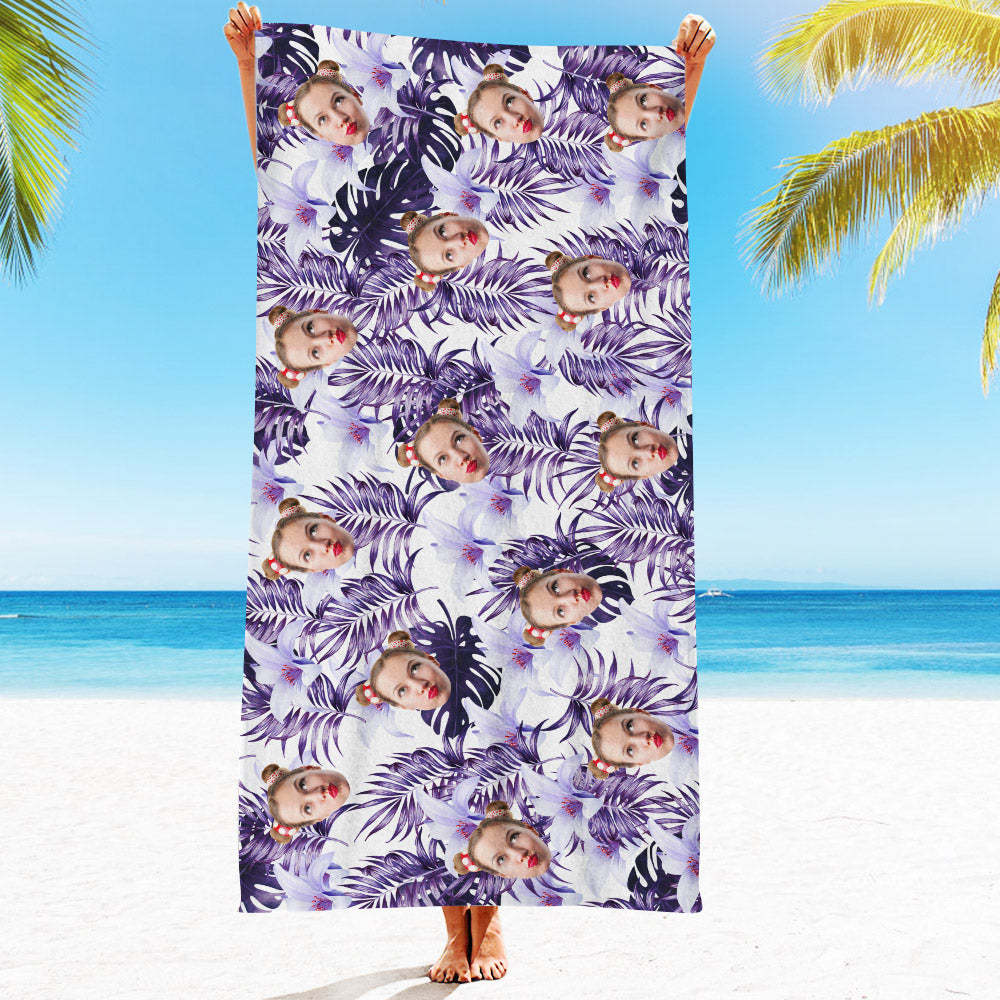 Serviette De Plage Personnalisée Pour Le Visage, Serviette De Plage De Style Hawaïen, Cadeau Amusant - MyFaceSocksFR