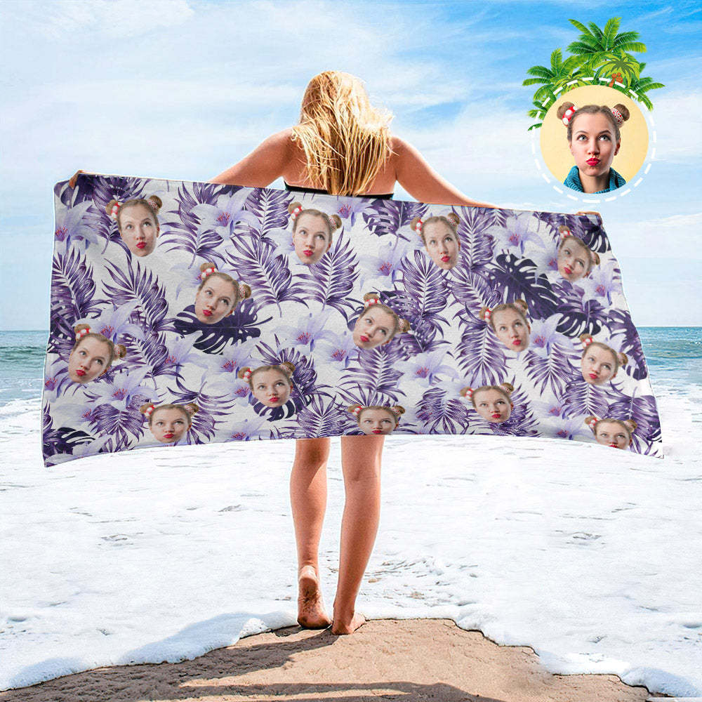 Serviette De Plage Personnalisée Pour Le Visage, Serviette De Plage De Style Hawaïen, Cadeau Amusant - MyFaceSocksFR