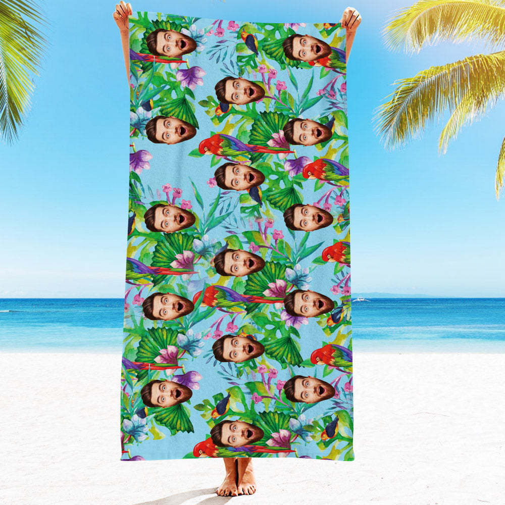Serviette De Plage Personnalisée Pour Le Visage, Serviette De Plage De Style Hawaïen, Cadeau Amusant - MyFaceSocksFR
