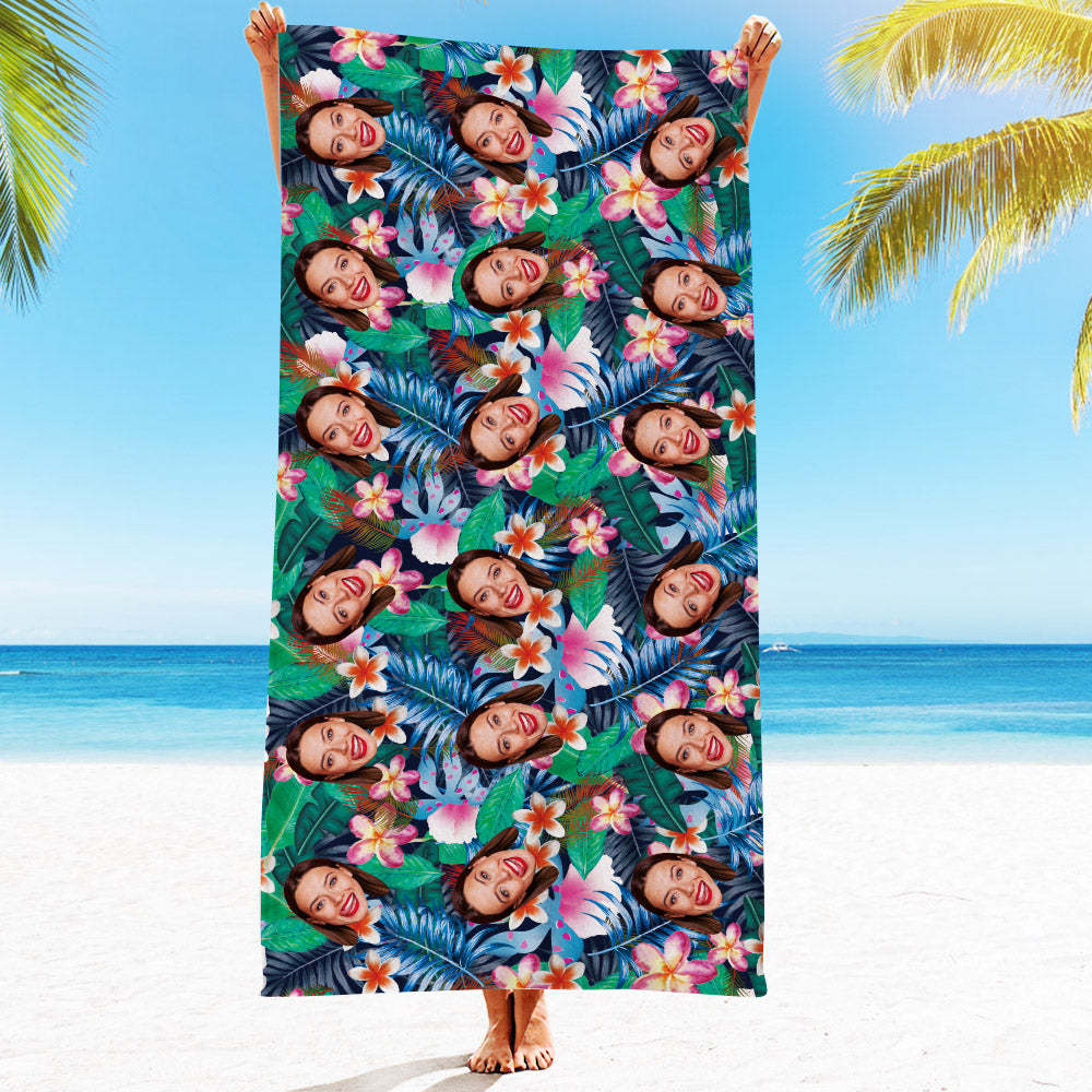 Serviette De Plage Personnalisée Pour Le Visage Serviette De Plage De Style Hawaïen Personnalisée Cadeau Drôle Pour Elle - MyFaceSocksFR