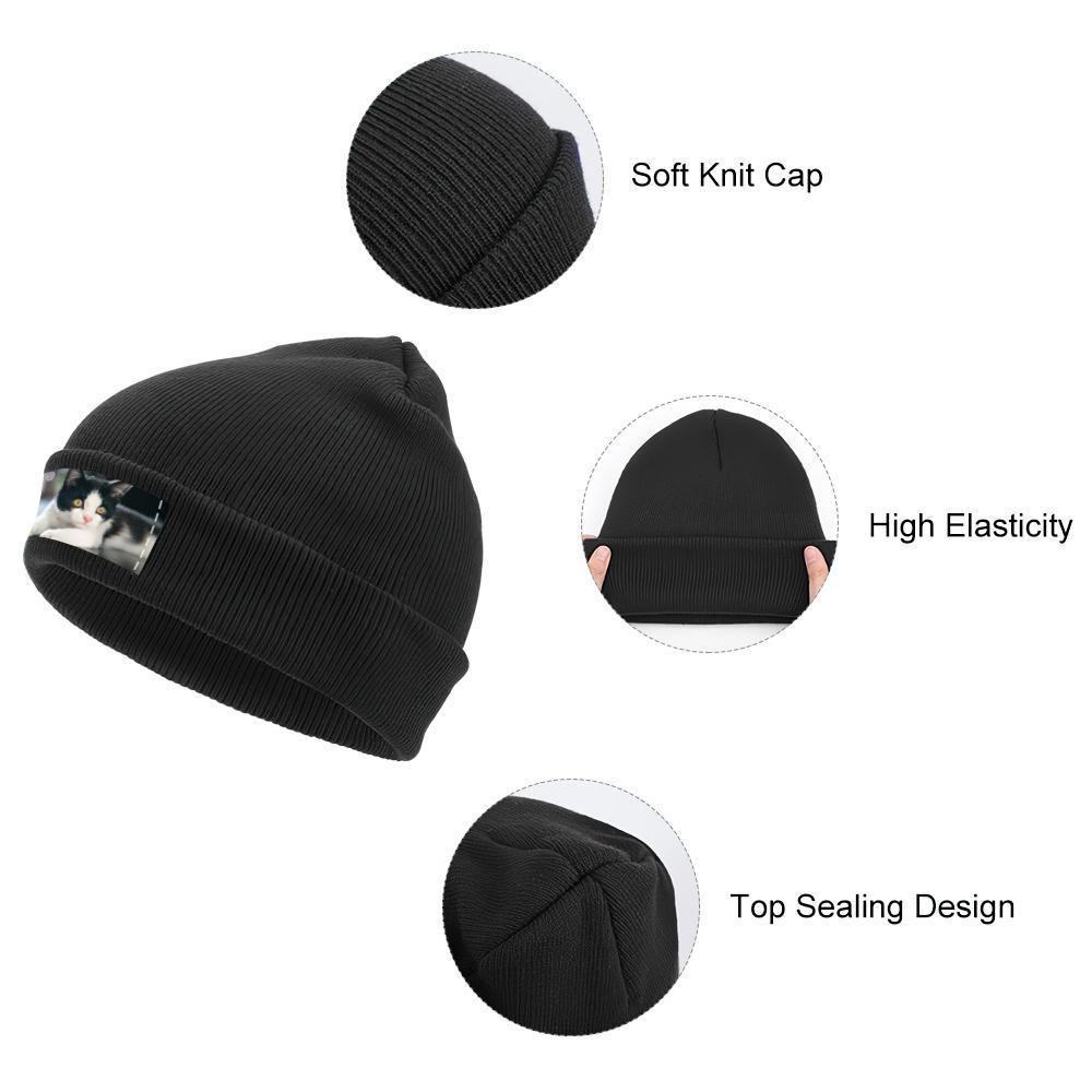 Bonnet En Tricot Personnalisé Photo Beanie Unisexe Personnalisé Chapeaux Cadeau De Noël Pour Amoureux - VisageChaussettes